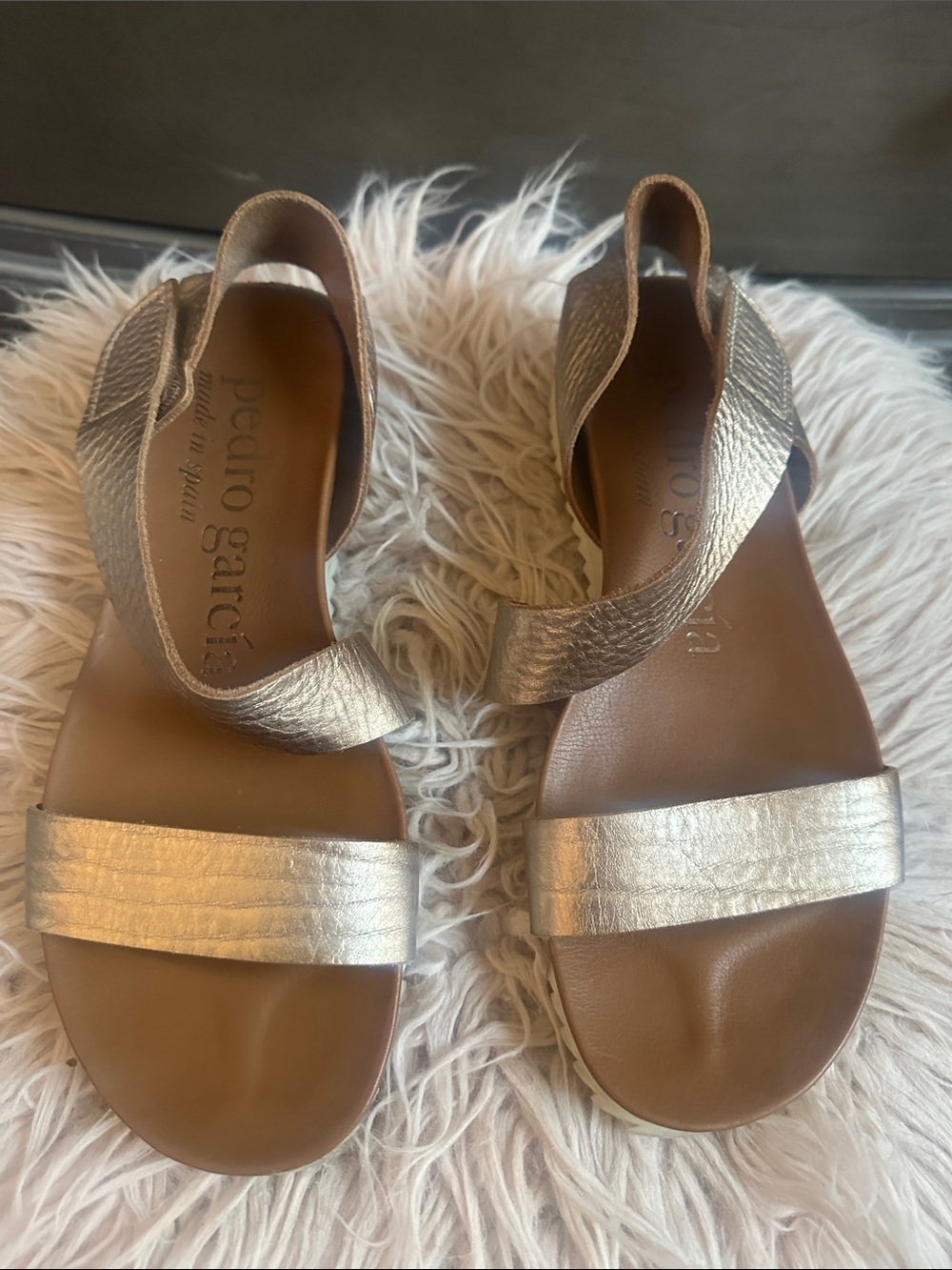 Pedro Garcia Metallic Gold Leather Slingback Sandals